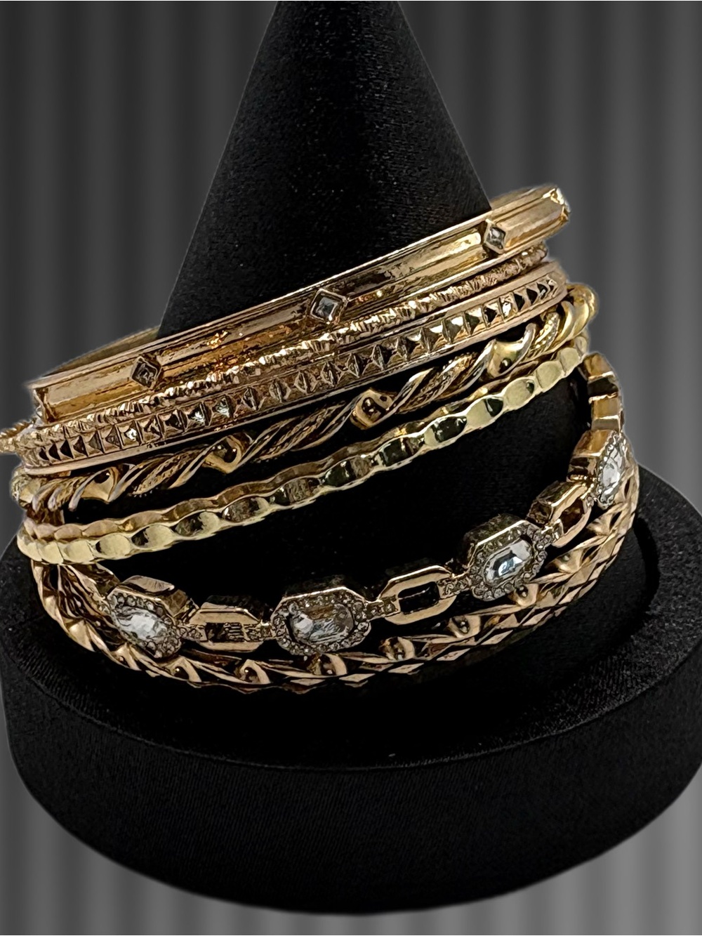 Gold-Toned Stacking Bangle Bracelets Bundle